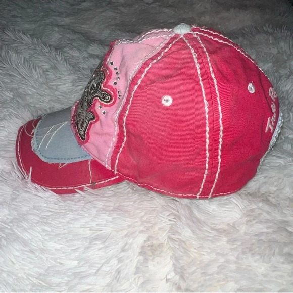 VTG True Religion Embellished Embroidered Cap Hat Buddha Retro Pink One Size - Picture 4 of 10